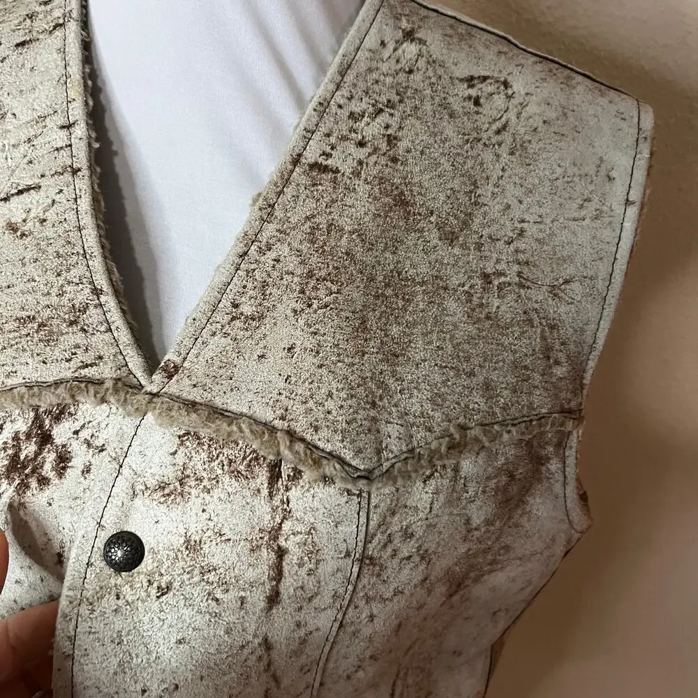 Vintage Pioneer Wear Genuine Leather Suede Sherpa Lined Vest Mens 40